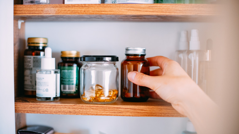 Shelf with vitamins and supplements