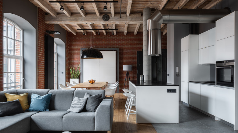 Brick walls and wood ceilings