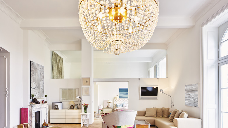 Crystal chandelier in home