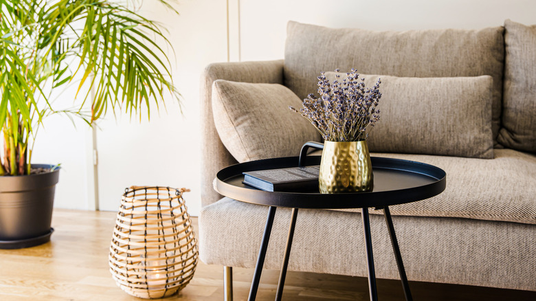 Metallic vase on coffee table