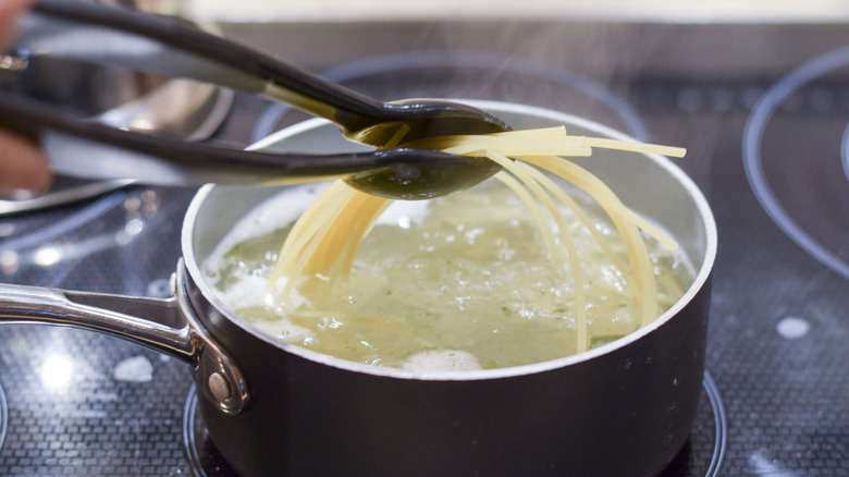 Pasta cooking in boiling water