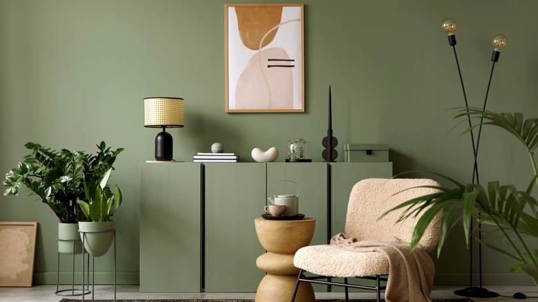 sage green on accent wall