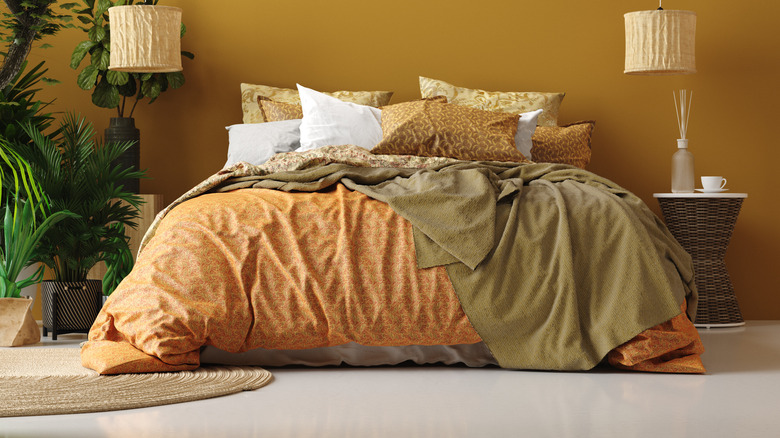 yellow and orange combination in bedroom