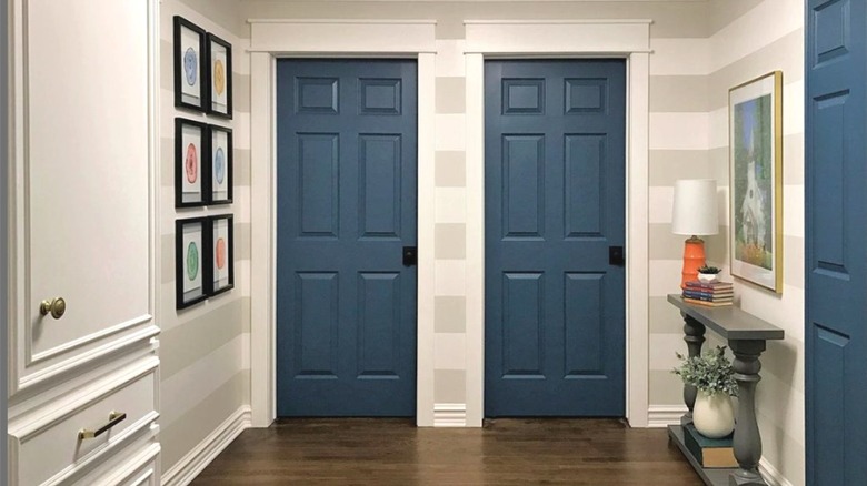 Blue doors in hallway