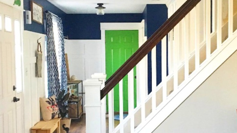 Stairway and green door