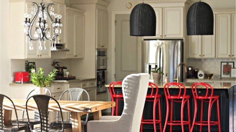 Traditional kitchen with red stools