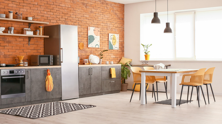 kitchen with stainless steel fridge