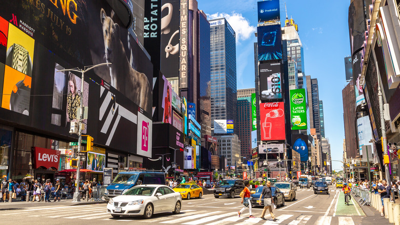 Times Square traffic and pedestrians