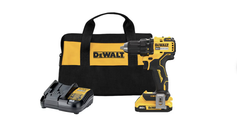 Product photo of a DeWalt Cordless Drill, case, and battery charger