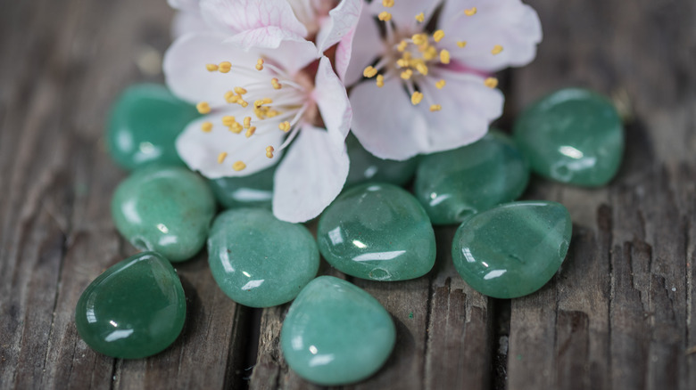 green aventurine stones with flowers