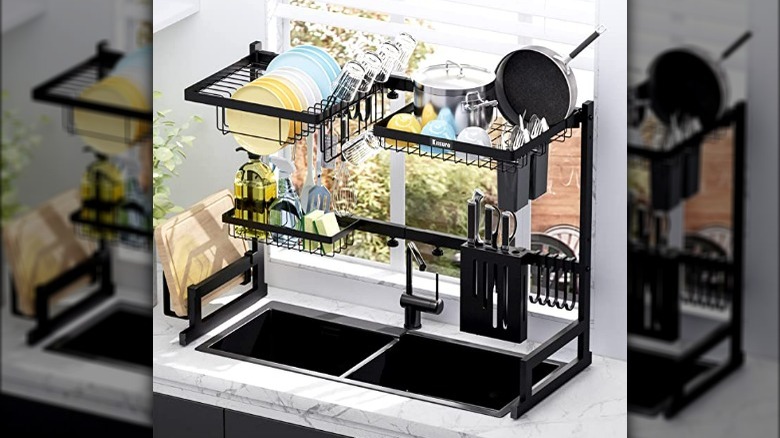 Black vertical dish drying rack