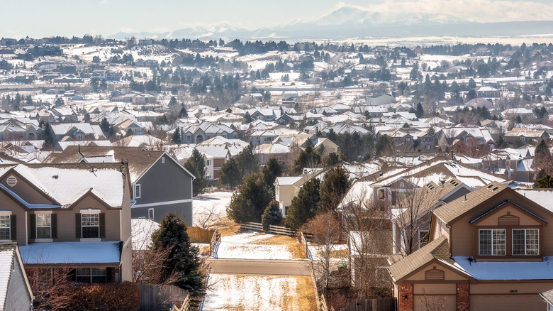 Centennial, Colorado suburbs in snow 