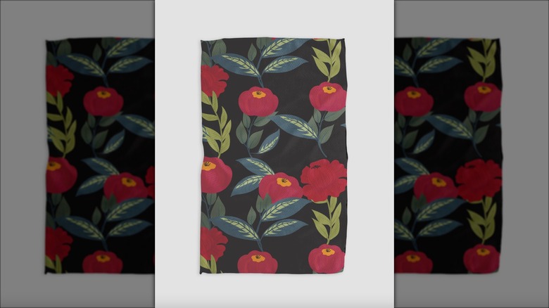 black and floral kitchen towel