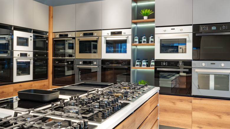 Various ovens in a kitchen showroom