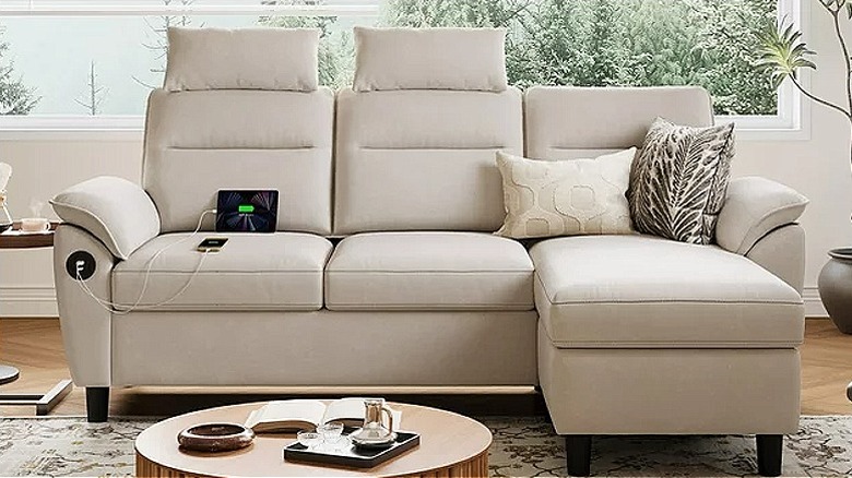 Cream sofa with USB port