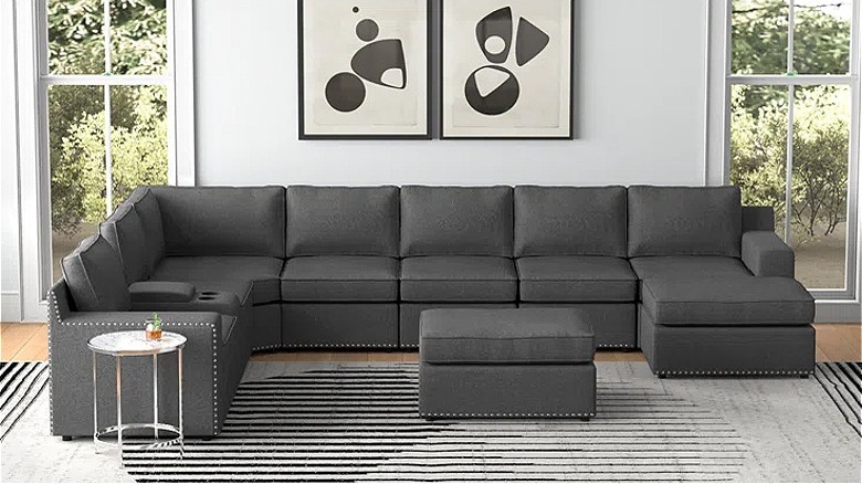 Modern gray sofa with ottoman