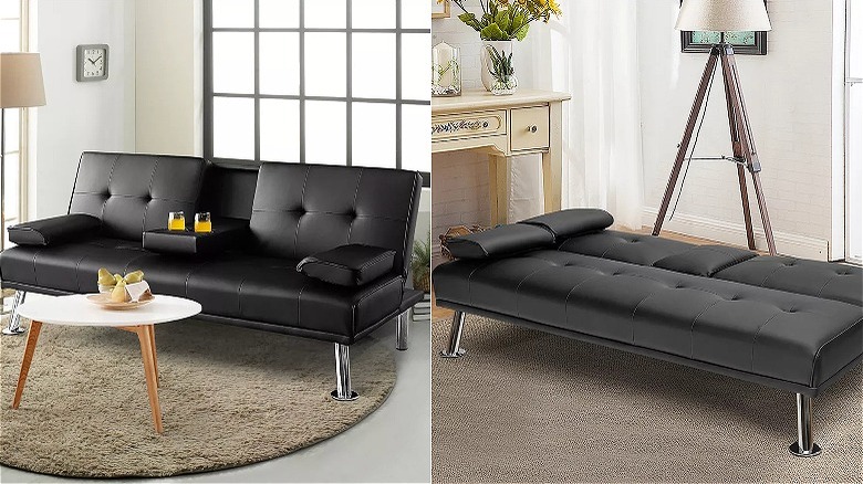 Folding leather sofa bed