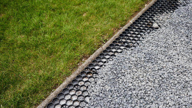 A gravel driveway with edging