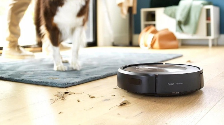 robot vacuum sucking up dog hair