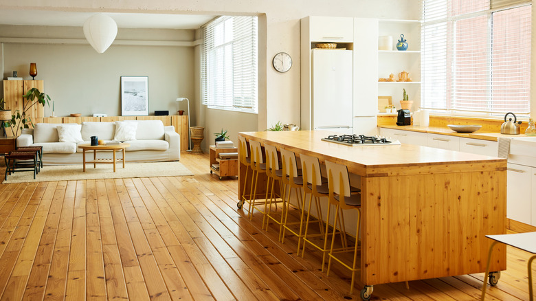 Hardwood floors in kitchen and living room