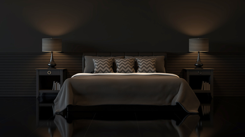 bedroom with black walls