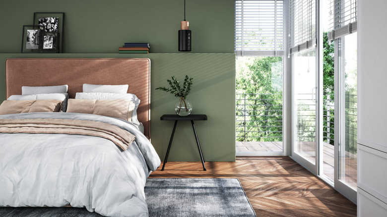 bedroom with green walls
