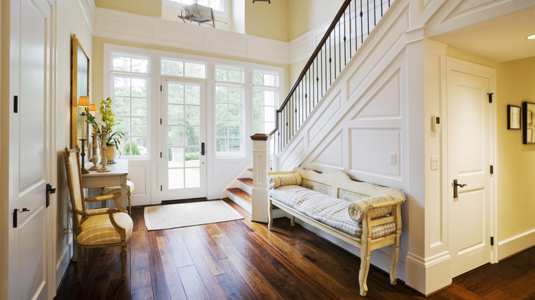 A bench in an entryway