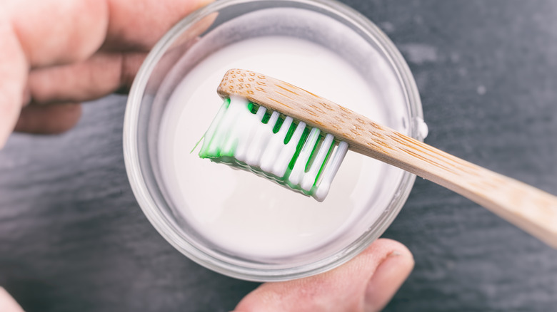 Baking soda paste on toothbrush