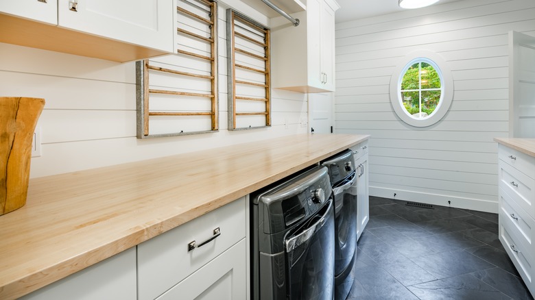 wooden countertop in laundry room