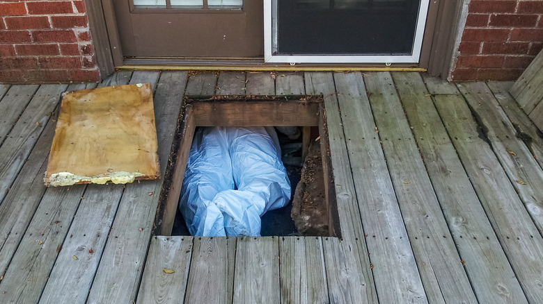 person inspecting deck