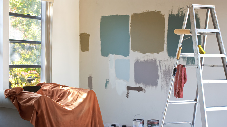 Paint samples on a wall of an apartment