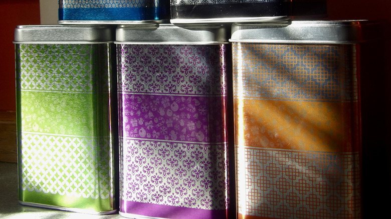 Tea tins stacked on each other