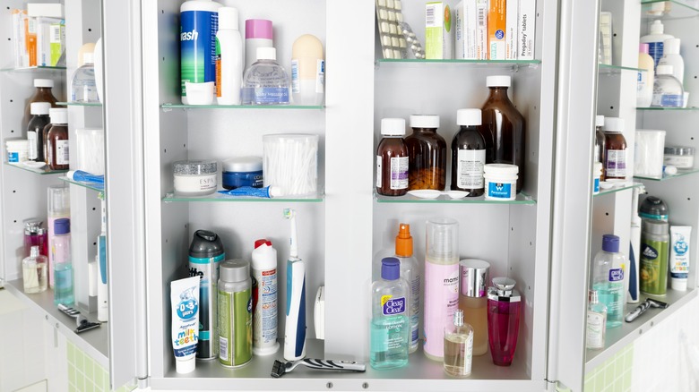 Cluttered medicine cabinet