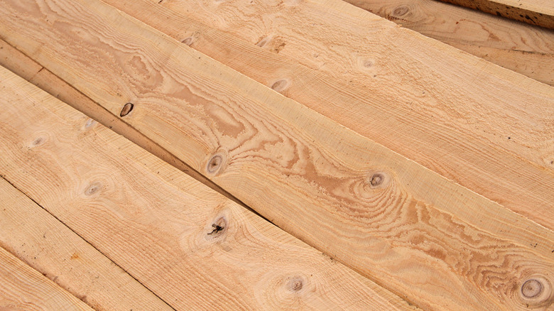 A stack of hemlock boards