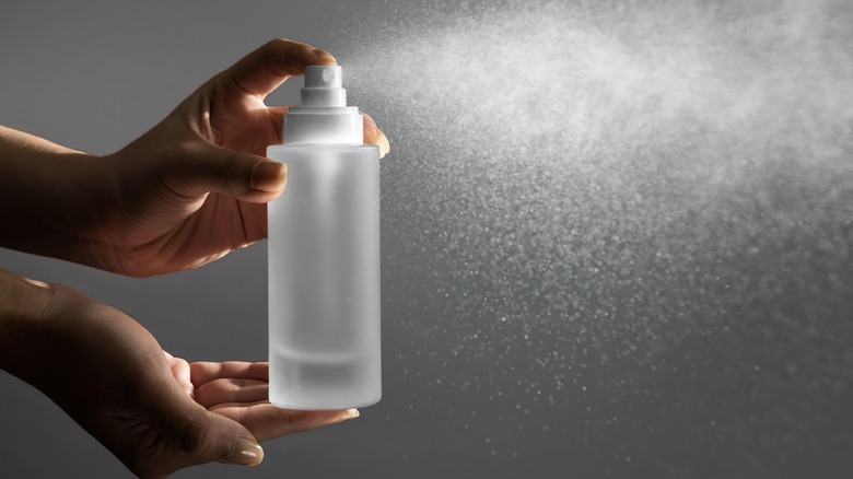 Woman holding spray bottle