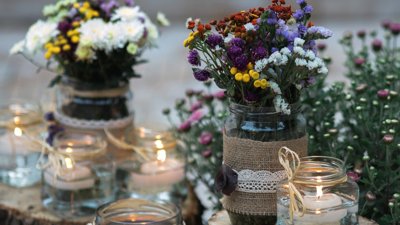 Flowers in glass jars