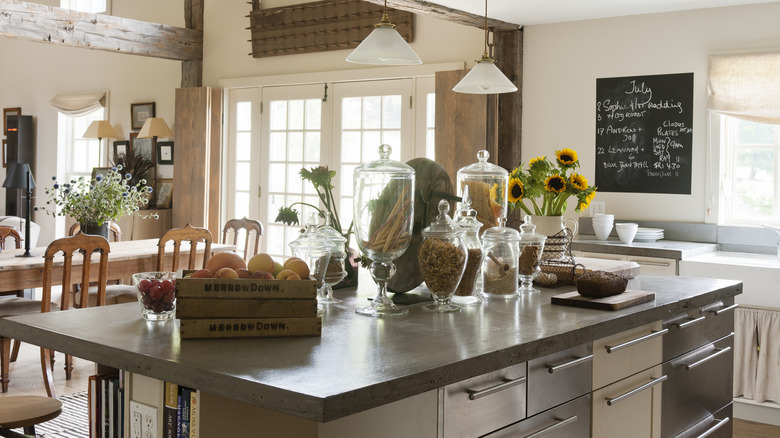 island with concrete countertop