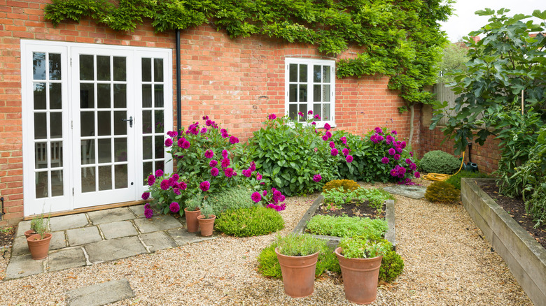 Red brick wall in the back of a home