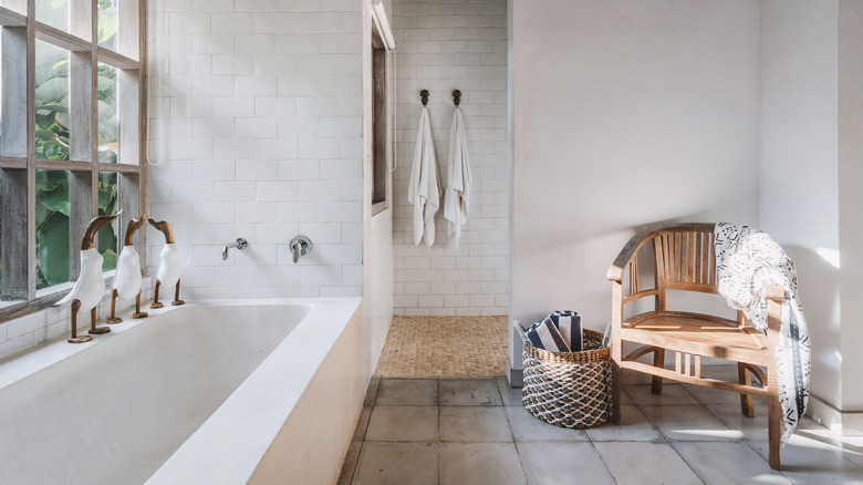 stylish bathroom with towel hooks