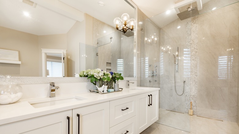 large mirror above bathroom vanity