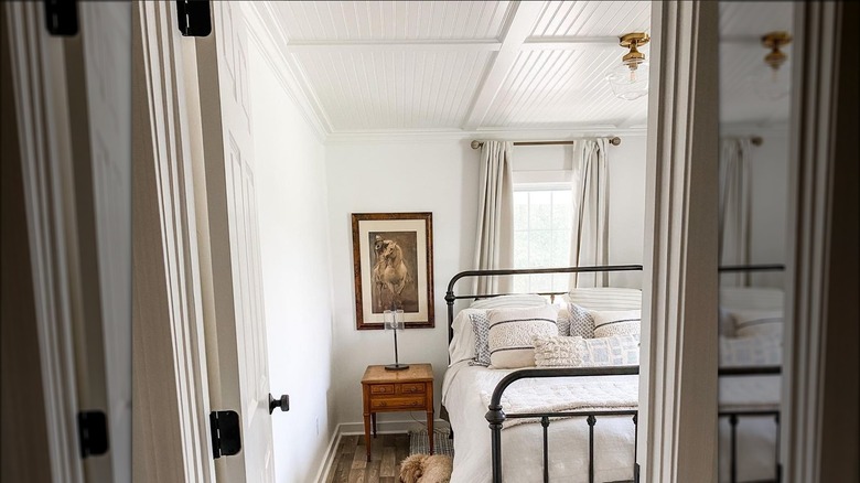 Beadboard ceiling in bedroom