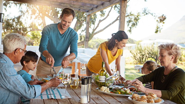 Family on outdoor patio