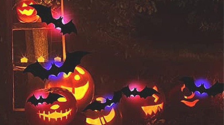 Bat lights with pumpkins