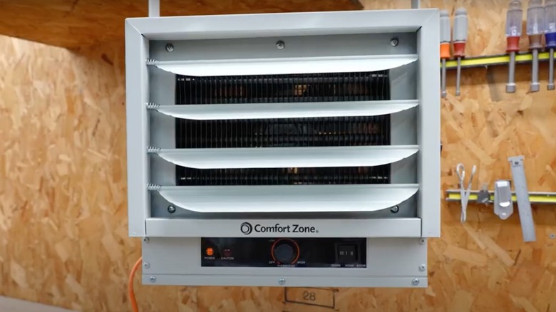 Light gray Comfort Zone Garage Heater installed in garage