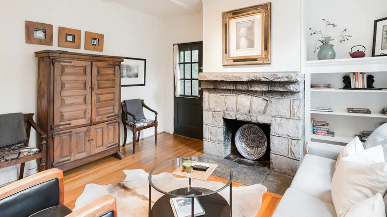 Antique living room with fireplace