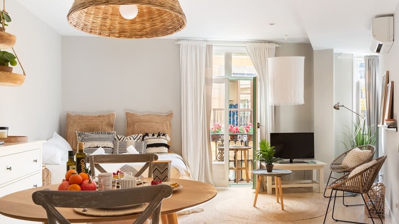 wicker light fixture in kitchen