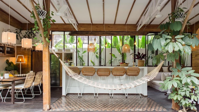 hammock hanging in dining space