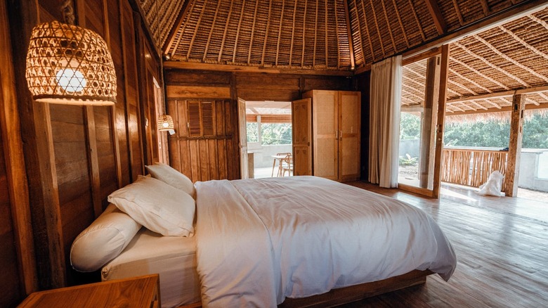 bedroom in wooden bungalow