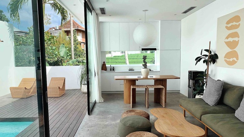 living room with glass door