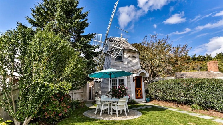 windmill with white outdoor table 